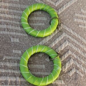 Vibrant Green Leather Earrings. Handmade. New...Never worn